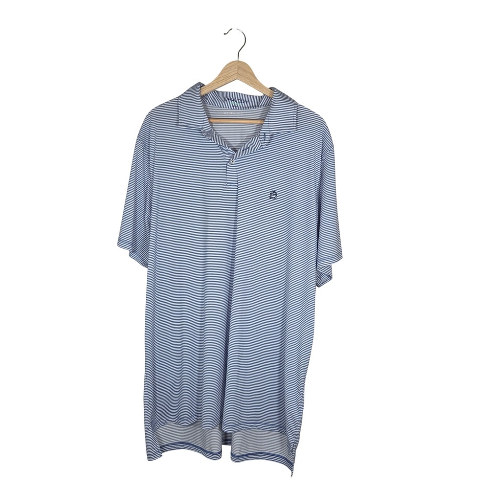 Draddy Sport Polo Shirt XXL Blue White Stripe Performance Golf Stretch USA
